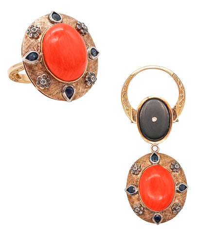 -Convertible Pendant Ring In 18Kt Gold With Ctw In Diamonds Sapphires And Coral