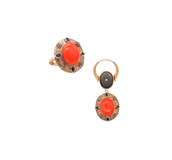 -Convertible Pendant Ring In 18Kt Gold With Ctw In Diamonds Sapphires And Coral