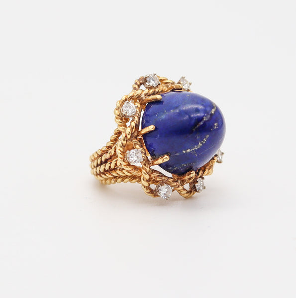 RETRO MODERN 1960 Cocktail Ring In 18Kt Yellow Gold With Lapis And Diamonds