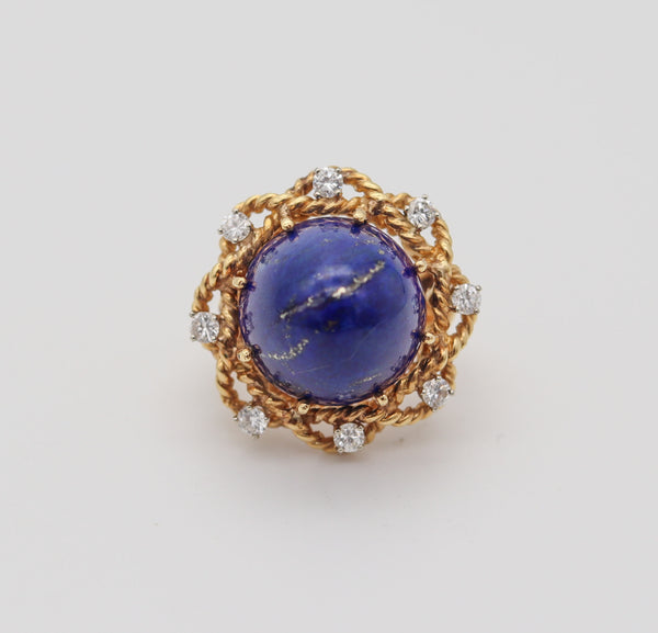 RETRO MODERN 1960 Cocktail Ring In 18Kt Yellow Gold With Lapis And Diamonds