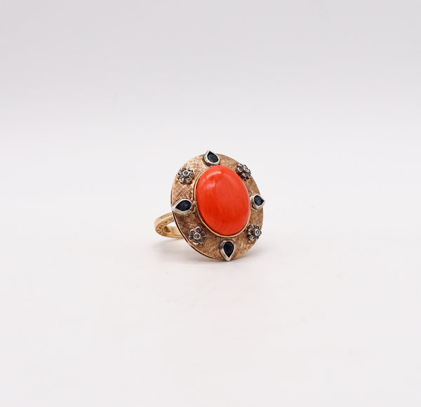 -Convertible Pendant Ring In 18Kt Gold With Ctw In Diamonds Sapphires And Coral
