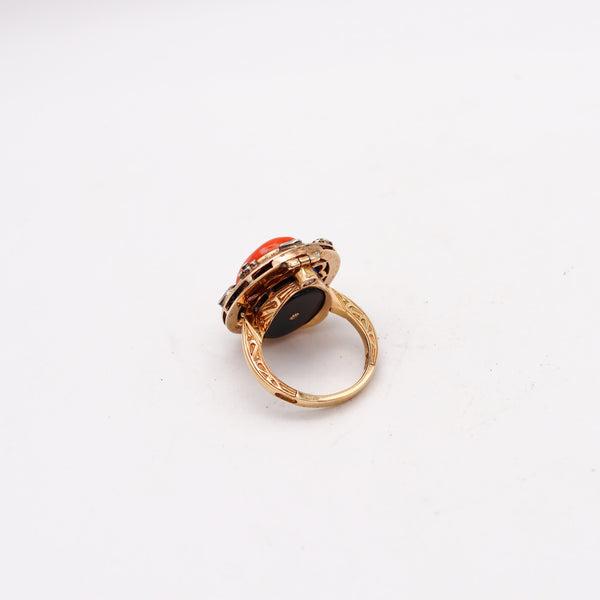 -Convertible Pendant Ring In 18Kt Gold With Ctw In Diamonds Sapphires And Coral