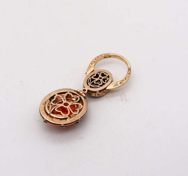 -Convertible Pendant Ring In 18Kt Gold With Ctw In Diamonds Sapphires And Coral