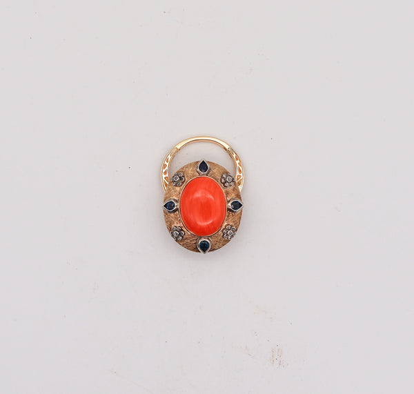 -Convertible Pendant Ring In 18Kt Gold With Ctw In Diamonds Sapphires And Coral