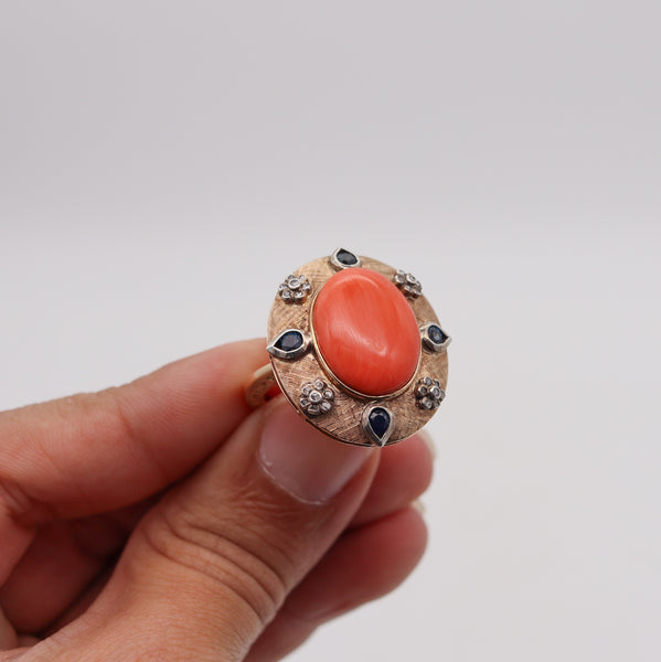 -Convertible Pendant Ring In 18Kt Gold With Ctw In Diamonds Sapphires And Coral