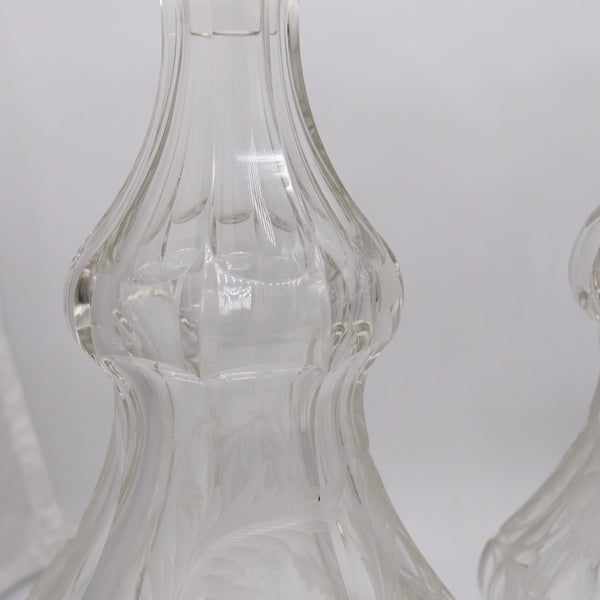 BOHEMIAN 1900 Pair of Liquors Decanters In Cut-Crystal And Sterling Silver