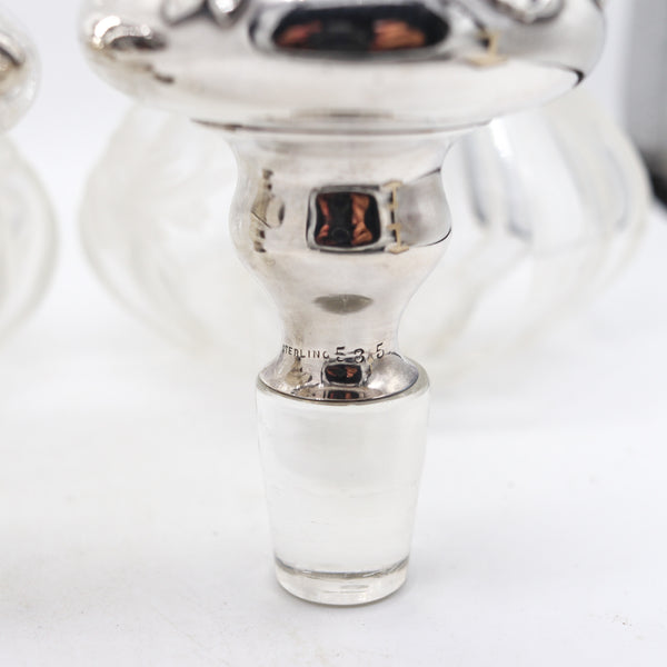BOHEMIAN 1900 Pair of Liquors Decanters In Cut-Crystal And Sterling Silver