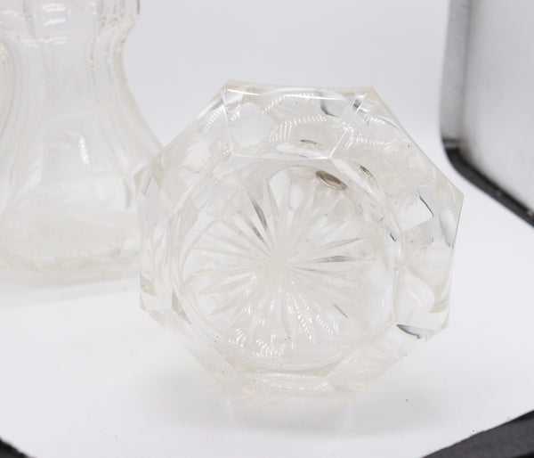 BOHEMIAN 1900 Pair of Liquors Decanters In Cut-Crystal And Sterling Silver