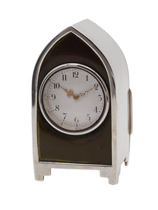 WRIGHT & DAVIES 1900 Guilloche Enameled Carriage Clock In .925 Sterling Silver