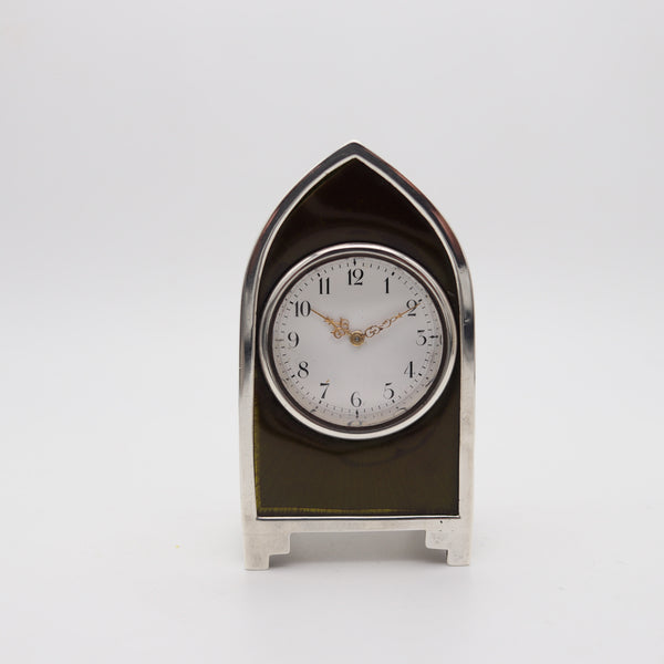 WRIGHT & DAVIES 1900 Guilloche Enameled Carriage Clock In .925 Sterling Silver