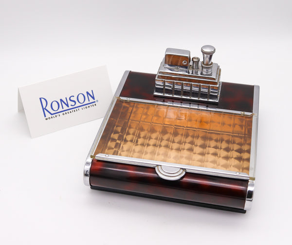 Ronson USA 1939 Art Deco Cigarette Dispenser Lacquered Desk Box With Touch Tip Lighter