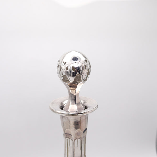 ART NOUVEAU 1900 Clear Glass Decanter-Bottle With Overlay .999 Sterling Silver