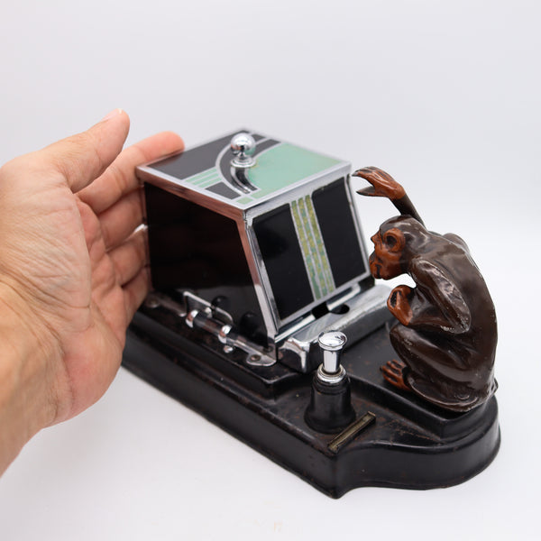 -Ronson 1936 Pik a Cig Magic Monkey Striker Touch Tip Lighter & Cigarette Dispenser Box
