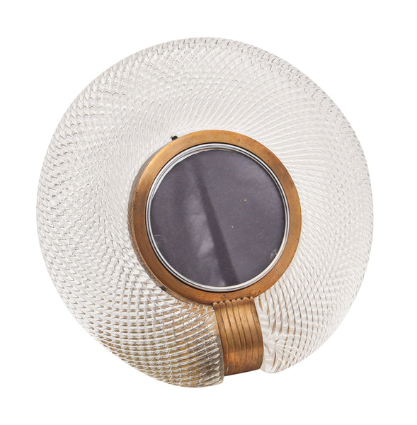 BAROVIER & TOSO 1935 Art Deco Round Torchon Picture Frame In Art-Glass & Bronze