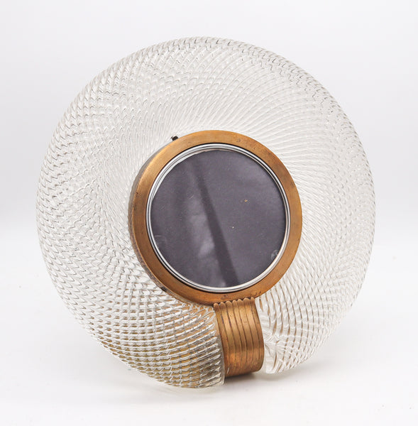 BAROVIER & TOSO 1935 Art Deco Round Torchon Picture Frame In Art-Glass & Bronze