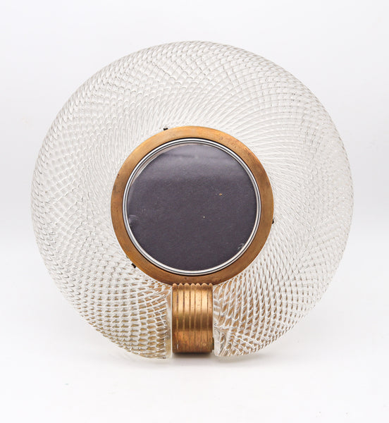 BAROVIER & TOSO 1935 Art Deco Round Torchon Picture Frame In Art-Glass & Bronze