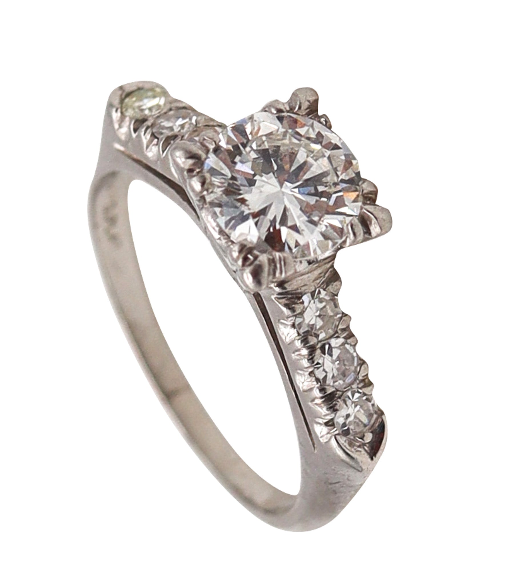 -Art Deco 1930 Engagement Ring In Platinum With 1.27 Ctw White Diamonds