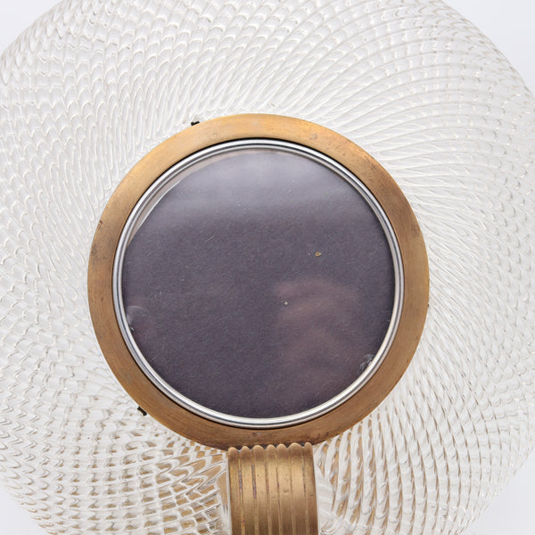 BAROVIER & TOSO 1935 Art Deco Round Torchon Picture Frame In Art-Glass & Bronze