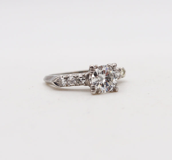 -Art Deco 1930 Engagement Ring In Platinum With 1.27 Ctw White Diamonds