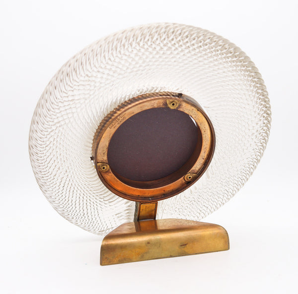BAROVIER & TOSO 1935 Art Deco Round Torchon Picture Frame In Art-Glass & Bronze