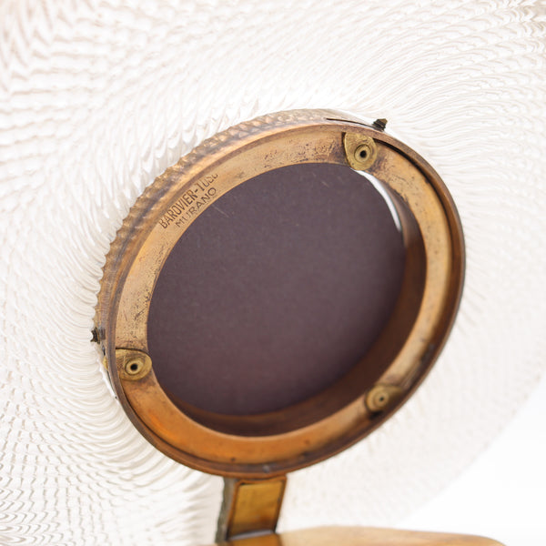 BAROVIER & TOSO 1935 Art Deco Round Torchon Picture Frame In Art-Glass & Bronze