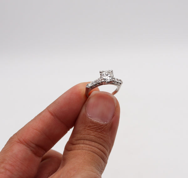 -Art Deco 1930 Engagement Ring In Platinum With 1.27 Ctw White Diamonds