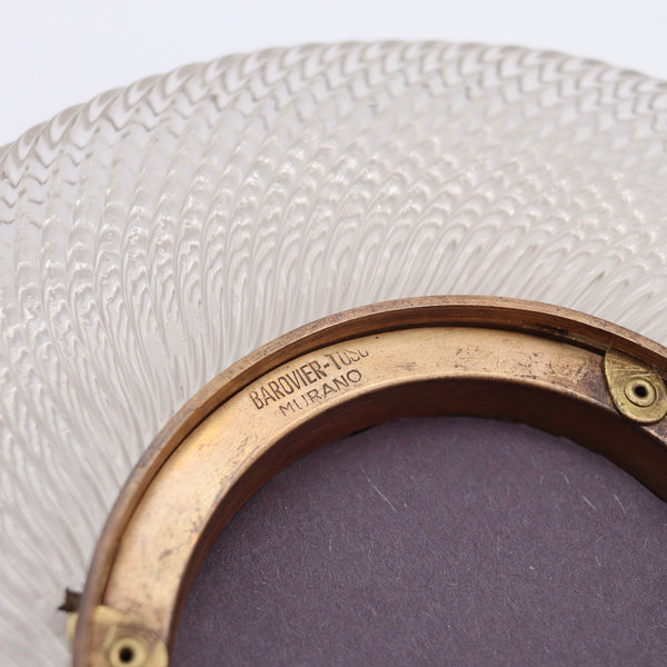 BAROVIER & TOSO 1935 Art Deco Round Torchon Picture Frame In Art-Glass & Bronze