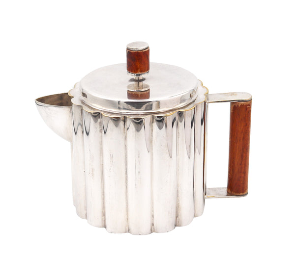 HONKA KARASZ 1935 Art Deco Coffee Pot In Silver Plate & Wood Carvings