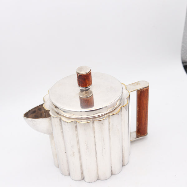 HONKA KARASZ 1935 Art Deco Coffee Pot In Silver Plate & Wood Carvings