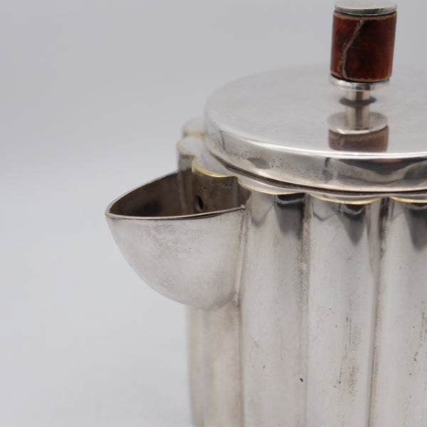 HONKA KARASZ 1935 Art Deco Coffee Pot In Silver Plate & Wood Carvings