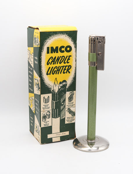 -IMCO 6500 Table Petrol Lighter 1950 By Julius Franz Meister In Green Chromed Steel
