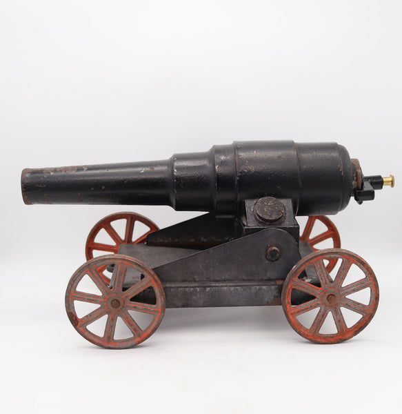 TOY CANNON 1920 Pre-War Conestoga Big Bang In Painted Steel & Iron
