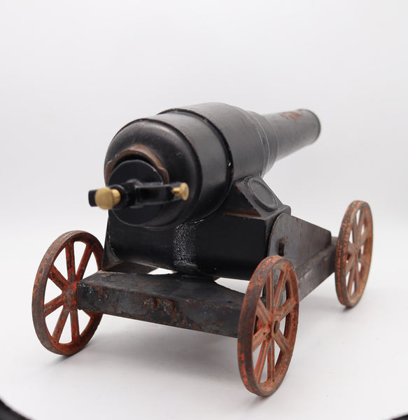 TOY CANNON 1920 Pre-War Conestoga Big Bang In Painted Steel & Iron