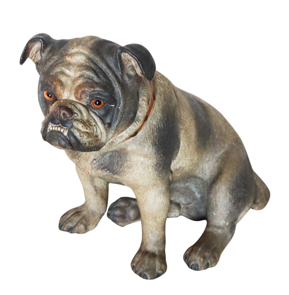 AUSTRIAN 1890 Decorative Seated Bull Dog In Polychrome Terracotta Model