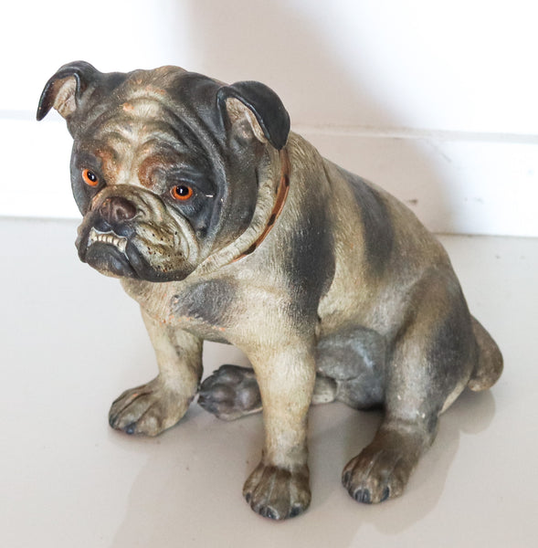 AUSTRIAN 1890 Decorative Seated Bull Dog In Polychrome Terracotta Model