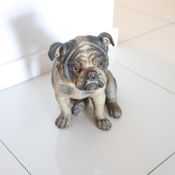 AUSTRIAN 1890 Decorative Seated Bull Dog In Polychrome Terracotta Model