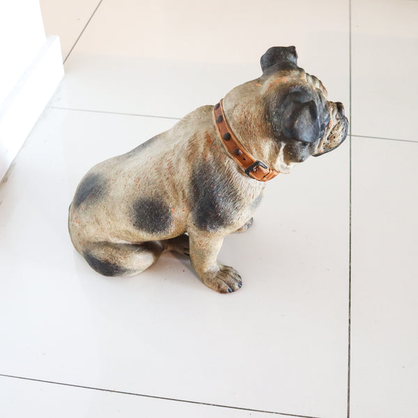 AUSTRIAN 1890 Decorative Seated Bull Dog In Polychrome Terracotta Model