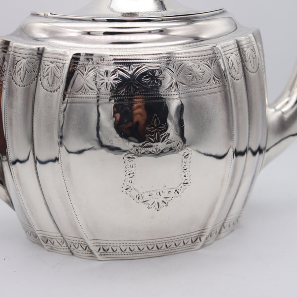 -Richard Sawyer 1801 Dublin Coffee-Tea Pot In .925 Sterling Silver With Wood
