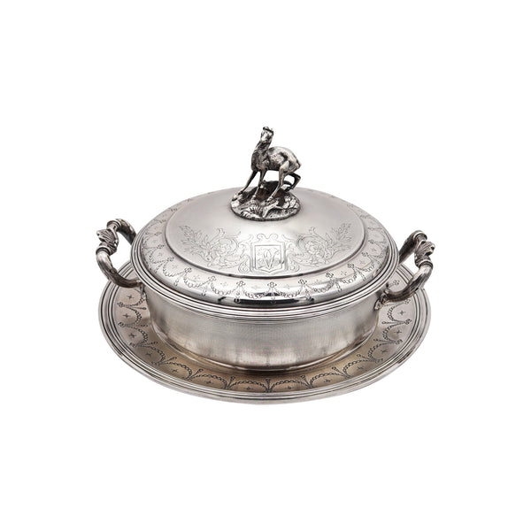 -Tallois & Mayence 1885 Paris Covered Dish With Plate In .950 Sterling Silver