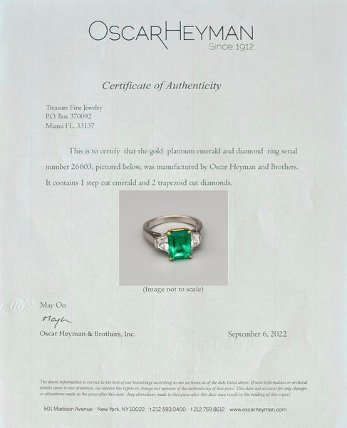 Oscar Heyman Gia Certified Classic Ring In Platinum & 18Kt Gold With 3.19 Cts Colombian Emerald And Diamond