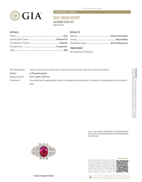 GARRARD & CO. Cocktail Ring 18Kt Gold With 4.65 Cts Diamonds & GIA Burmese Ruby