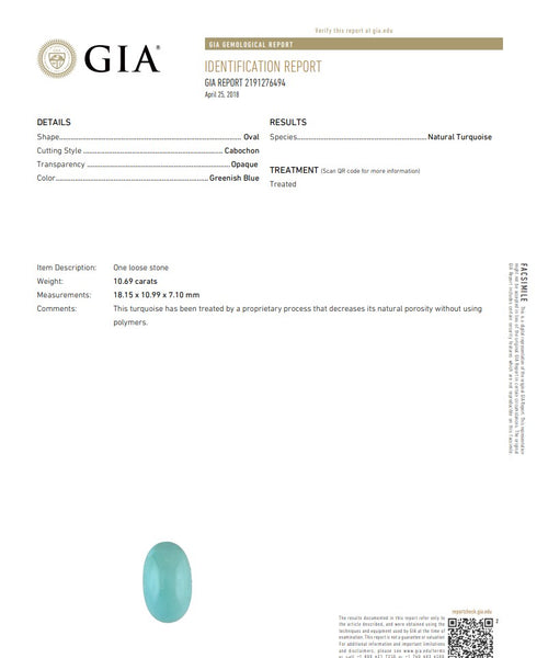 GIA CERTIFIED Natural Blue Turquoise Oval Cabochon Cut GIA-2191276494