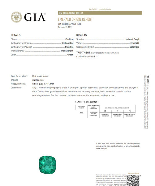 GIA CERTIFIED Colombian Emerald Cushion Shape Vivid Green 3.28 Cts GIA-6227761533