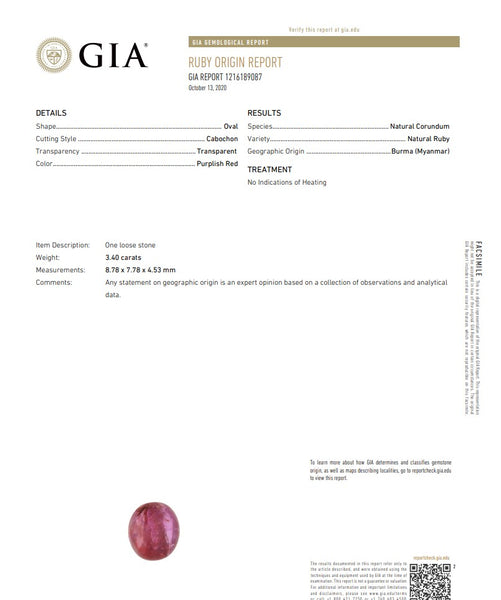 GIA CERTIFIED Burmese Ruby No-Heat Intense Vivid Red 3.40 Carats GIA-1216189087
