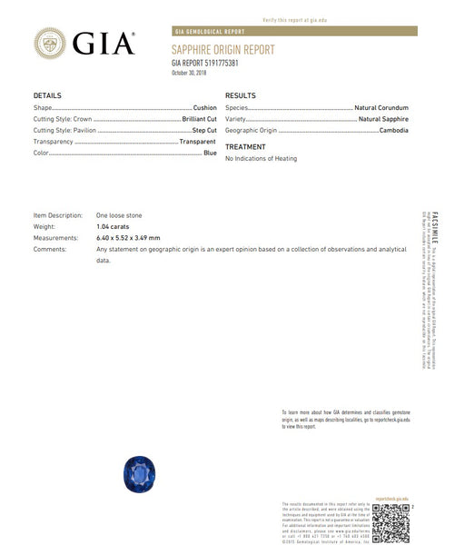 GIA CERTIFIED Natural No Heat Sapphire Oval Cut 1.04 Carats GIA-5191775381