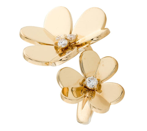 -Van Cleef & Arpels Frivole Double Flowers Ring In 18Kt Yellow Gold With Diamonds