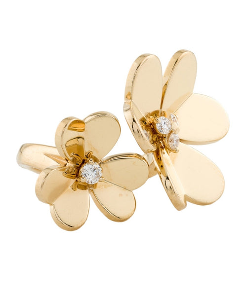 -Van Cleef & Arpels Frivole Double Flowers Ring In 18Kt Yellow Gold With Diamonds