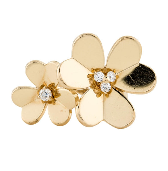 -Van Cleef & Arpels Frivole Double Flowers Ring In 18Kt Yellow Gold With Diamonds