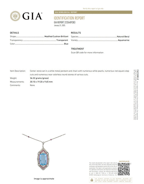 TIFFANY & CO. 1925 Art Deco Platinum Pendant Necklace With Santa Maria Aquamarine