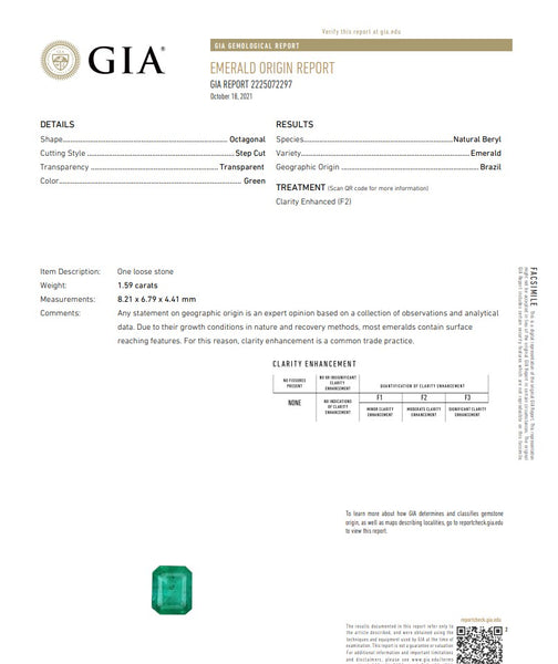 GIA CERTIFIED Emerald Rectangular Shape Vivid Green 1.59 Carats GIA-2225072297